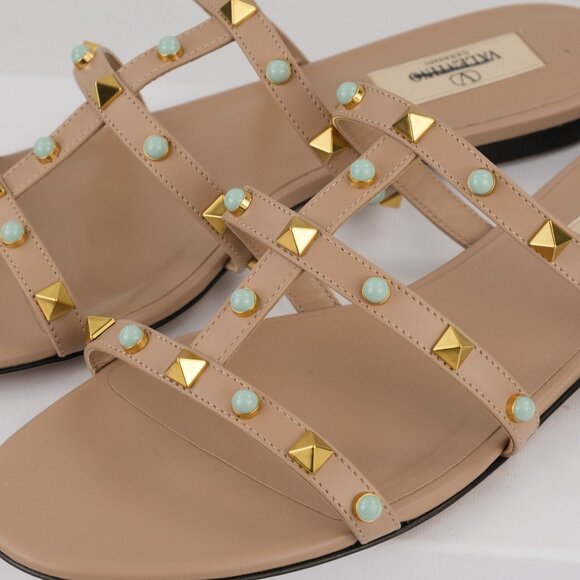 Valentino Rockstud Flat Sandal with Cabochon Stones, Rose Cannelle, EU 39 - Picture 9 of 12